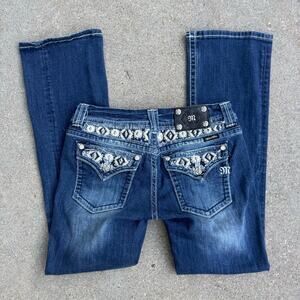 Y2K Miss Me 29x32 Boot Cut Rhinestone Bling Embroidered Blue Jeans